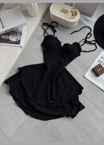 Черное праздничный, повседневный, вечернее легкое женское платье креп жатка No Brand