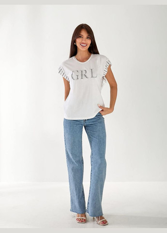 Жіноча футболка зі стразами Fashion - (334016646)