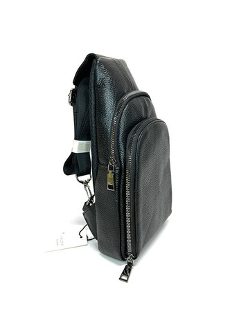 Кожаная черная мужская нагрудная сумка слинг на одно плечо из натуральной кожи No Brand (292404325)
