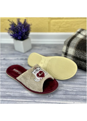 Бежевые кiмнатнi тапочки жiночi belsta e-0088-48 бежево-бордовi No Brand