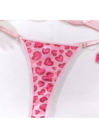 Розовый демисезонный комплект женского белья бюстгальтер трусики гартеры перчатки цвет розовый в сердечки No Brand Love Pink