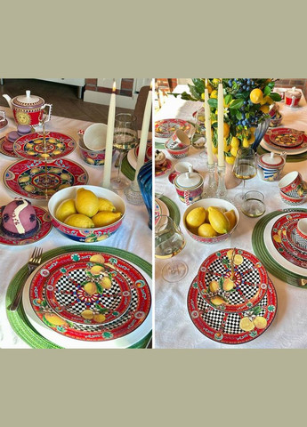 Фуршетная стойка Sicilia "Limoni" (Лимоны) Ø27см и Ø19см, фарфоровая 2-х ярусная фруктовница Bona (339779070)