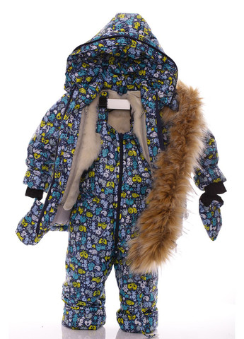 Синій зимній комбінезон для хлопчика на холлофайбері з принтом тварин бебік синій 80 см (44962) BABYKROHA