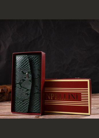 Женское лакированное портмоне из натуральной кожи с тиснением под змею 21694 Зеленое Canpellini (302315070)