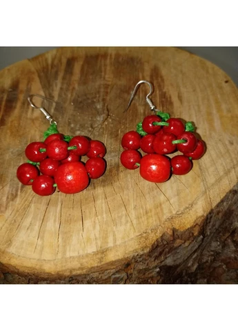 Сережки ручной работы Красная калина из дерева No Brand (382839078)