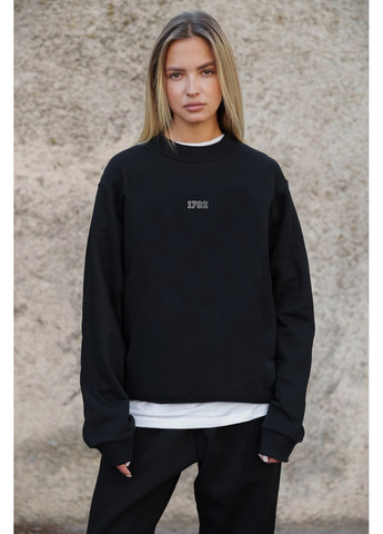 Чорний жіночий утеплений оверсайз світшот на флісі з принтом streetwear Without однотонний без декору (361680368)