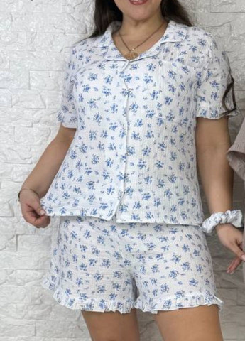 Жіноча піжама-двійка з мусліну з сорочкою на гудзиках Tik-Tak (340163796)