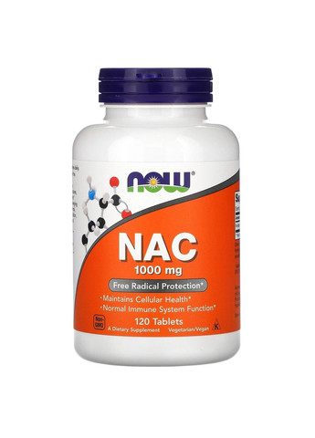 NAC 1000 мг Nацетилцистеин для иммунной системы 120 таблеток Now Foods (264648098)