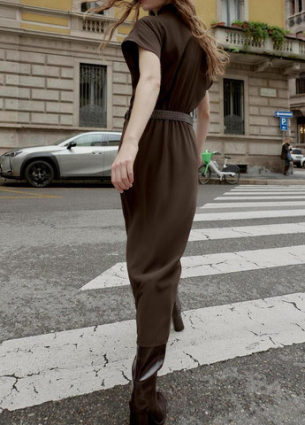 Коричневое платье Zara однотонное