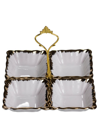 Менажница фарфоровая на 4 секции для закусок тарелка менажница 18×18×3 (см) менажница с ручкой Белый с золотом LC-BYL-100 Yiwu (369446812)