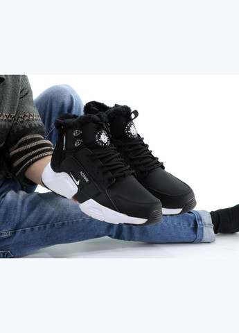 Черные зимние кроссовки зимние мужские nike huarache x acronym winter mid black fur | найк хуарачи х акронум высокие черные с мехом No Brand
