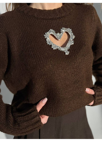 Темно-коричневий демісезонний жіночий светр з вирізом-серцем MonCher