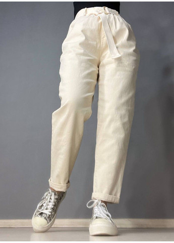 Джинси жіночі A-N 25072 MOM банани талія на резинці з ременем стрейчеві оверсайз молочні No Brand - (327303112)