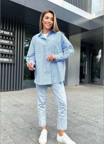 Стильна сорочка оверсайз у клітину з довгими рукавами InFashion Сорочка (330644718)