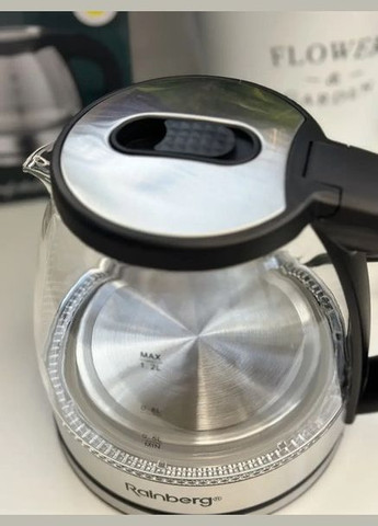 Электрочайник RB-2251 стеклянный дисковый чайник с LED подсветкой 1л 2200Вт Черный Rainberg (342392378)