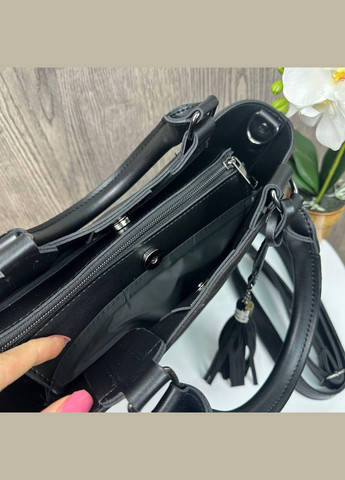 Женская замшевая сумка стиль Zara, большая черная сумочка Зара натуральная замша с венчиком No Brand (334730335)