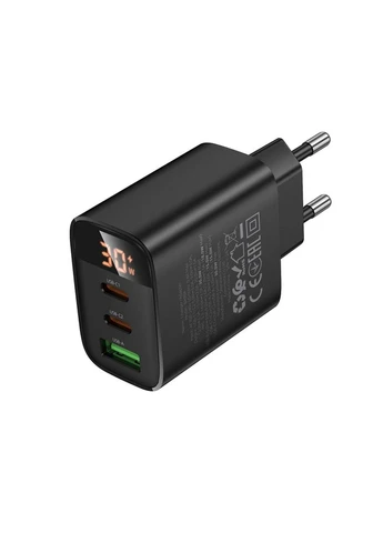 Сетевое зарядное устройство для PD30W (2C1A) Charger with digital display (EU) Black (6941991120510) Borofone BA98A Ilustre (340062251)