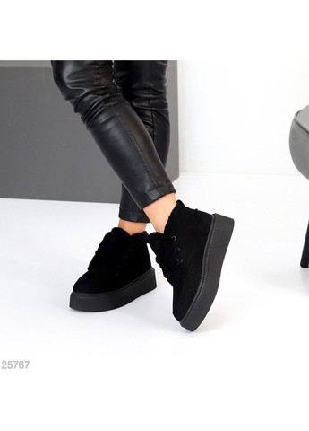 Жіночі зимові черевики Maline, чорні, натуральна замша, на платформі з екохутром No Brand (366079967)