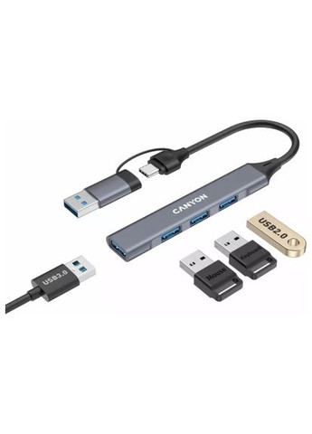 Концентратор Canyon (CNS-TDS02G) VAG hub DS-02 4in1 USB-A/C Grey (366650871)