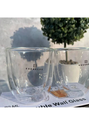 Набір скляних чашок з подвійними стінками 80 мл 2 предмета (EB-19511) Edenberg (360654638)