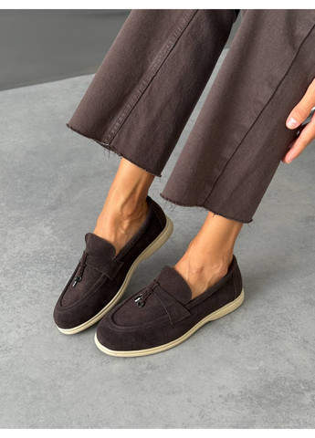 Женские лоферы замшевые шоколадные с декоративной фурнитурой nikart | тёмно-коричневые (355796227)