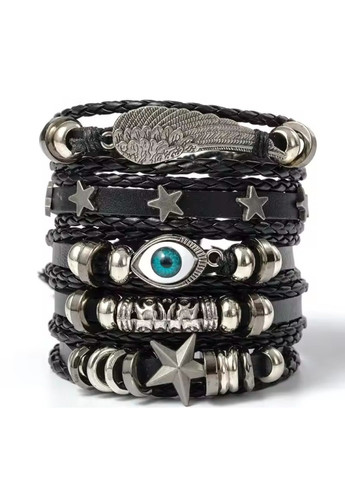 Набір плетених шкіряних браслетів універсального розміру з металевими вставками та чепами ZYX (370784283)