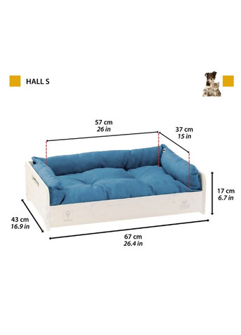 Дерев'яне ліжко для собак та котів Hall S з бірюзовою подушкою 67x43x17 см 70027100 Ferplast (324834195)