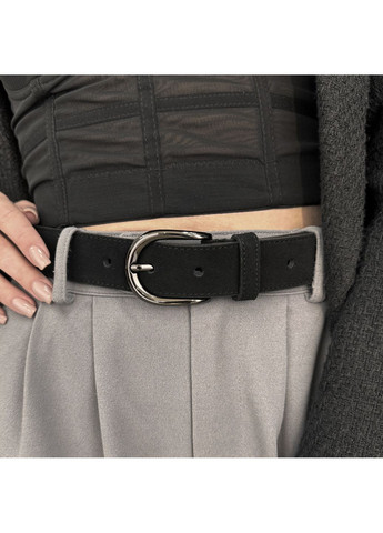 Ремінь жіночий замшевий PS-3413 чорний з темною пряжкою (125 см) Puos (369892831)