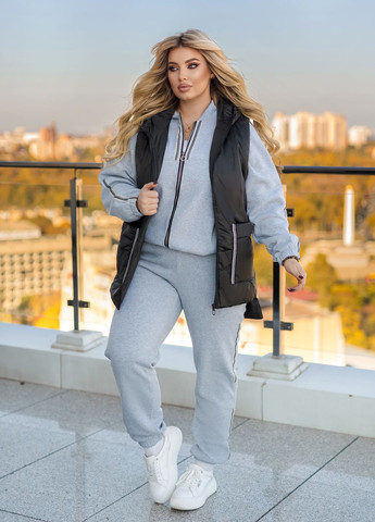 Спортивный костюм тройка женский оверсайз из тринитки (жилетка + бомбер + штаны) No Brand (365701175)