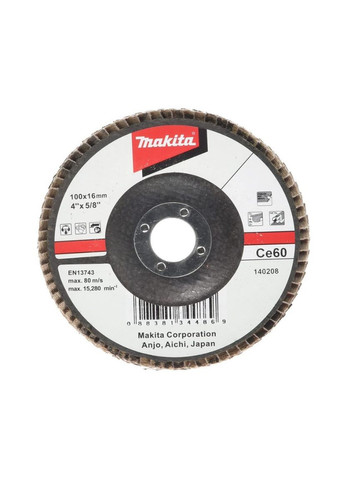 Лепестковый шлифовальный диск D28422 (100х16 мм, Ce60) плоский (30408) Makita (271985850)
