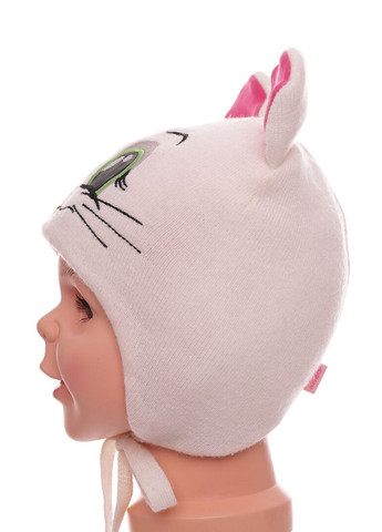 Шапка вязкая для девочки на трикотаже котик с ушками белая 18м+ (50862) BABYKROHA (323469225)