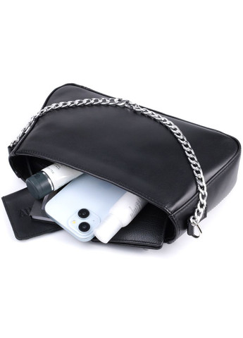 Женская сумка багет с цепочкой и съемным ремешком из натуральной кожи черная (sku_22838) No Brand (329853522)