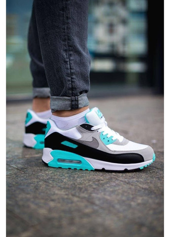 Серые демисезонные кроссовки мужские nike air max 90 grey green black найк аир макс 90 No Brand