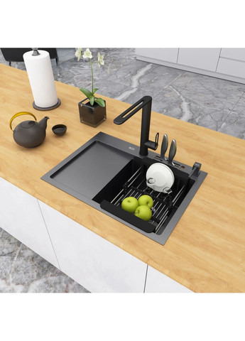 Черная кухонная мойка накладная с левым крылом 1.5 мм NB-6045(L) Nett NB-6045(R) (352730017)