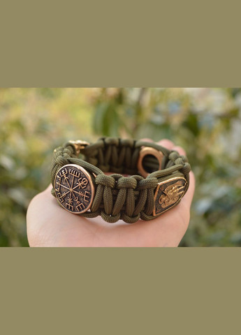 Браслет з Архангелом Михайло, вегвізиром і шоломом жаху на карабіні Бренд із латуні та брони+ брелок у подарунок No Brand (341738756)