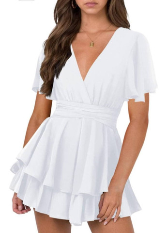 Жіночий комбінізон-сукня Україна комбінезон-шорти однотонний білий повсякденний софт