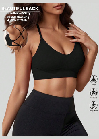 Чёрный бюстгальтер спортивный SHEIN