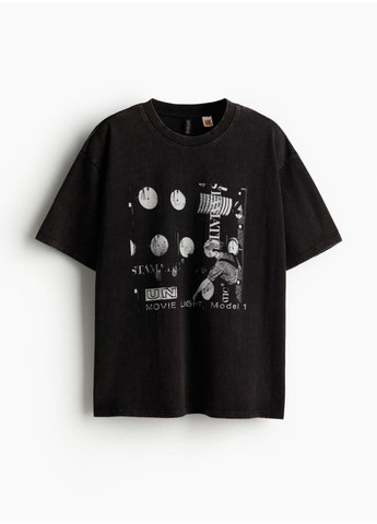 Чорна літня жіноча футболка оверсайз з принтом н&м (56920) xs чорна H&M