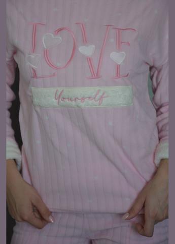 Рожева всесезон тепла жіноча піжама фліс манжет, капюшон кофта + брюки ARCAN