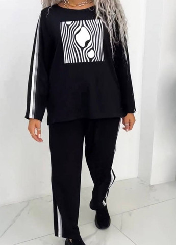 Базовый повседневный костюм двойка с лампасами: кофта с накатом + брюки с карманами Україна (323185222)