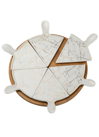 Тарелка для пиццы 28 см фарфоровая с бамбуковой вращающейся подставкой, секционная HP1213 Yiwu (368767039)