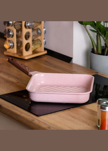 Сковорода-гриль алюминиевая, квадратная, 2,5 л, с антипригарным покрытием, 24 см Pink MGC (356460532)