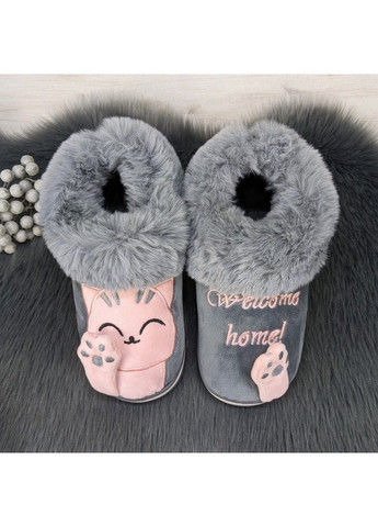 Серые тапочки детские домашние теплые закрытые Lion