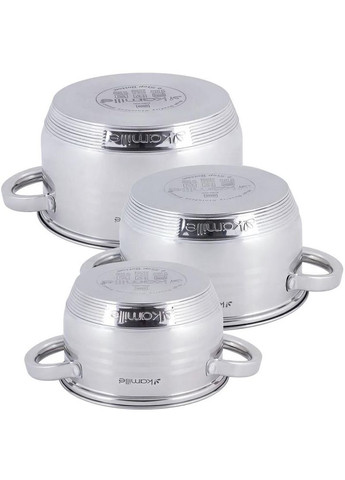 Набор кастрюль из нержавеющей стали 3 шт 1л 1.5л 2л для готовки с мерной шкалой и крышками Kamille (368988492)