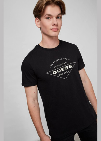 Черная мужская футболка черная с передним принтом в стиле guess No Brand