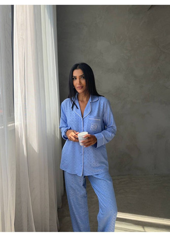 Блакитна всесезон изящная пижама свободного кроя голубая, l сорочка + брюки No Brand