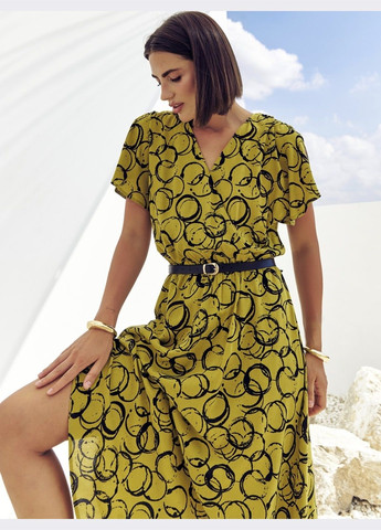 Зелена кежуал зелена розкльошена сукня-міді з принтом Dressa