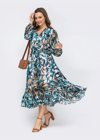 Блакитна вечірня блакитне сукня з шифону з принтом і спідницею кльош кльош Dressa