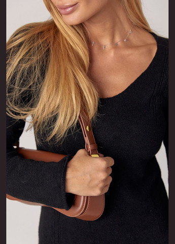 Черное длинное вязаное платье с v-образной горловиной Lurex