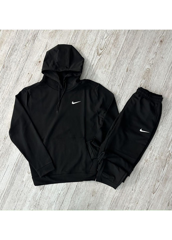 Чоловічий демісезонний спортивний костюм чорний худі + штани (двонитка) No Brand (370022039)